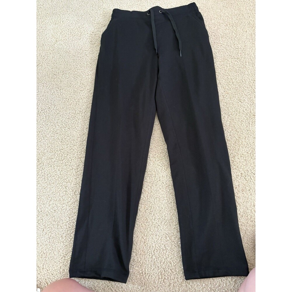 Black Wide-Leg Lounge Pants Elastic Waist Drawstring Solid Flat Front Women 2XL